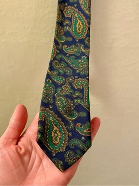 J. Crew Classic Navy Paisley Silk Tie - Green & Gold